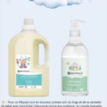 Pack Centifolia Bébe : Lessive Liquide 1,5L + Liquide Vaisselle Bébé 500ml. Idéal pour nettoyer le linge et la vaisselle de bébé en toute sécurité. Formule bio, hypoallergénique et sans parfum.
