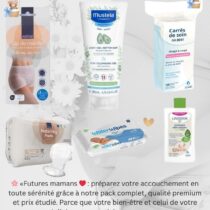 Préparez votre valise maternité avec ce pack accouchement complet : produits Mustela, lingettes WaterWipes, coton bio, protections Abena. Idéal pour l’hôpital !